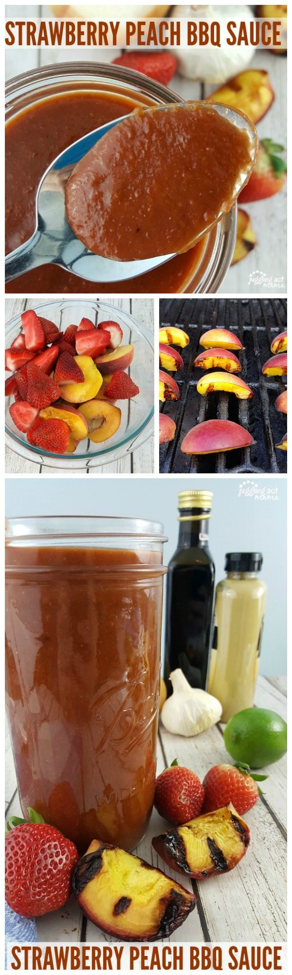 Peach and Strawberry BBQ Sauce collage with text overlay.