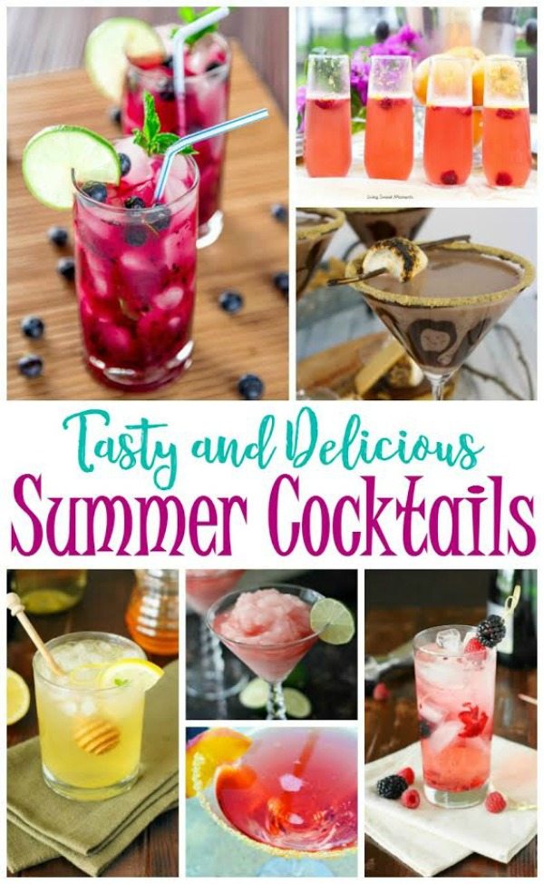 Delicious Summertime Cocktails collage with text overlay.