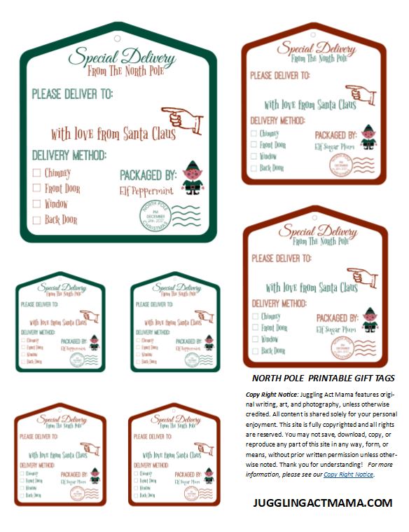 North Pole Printable Gift Tags - Various Sizes.