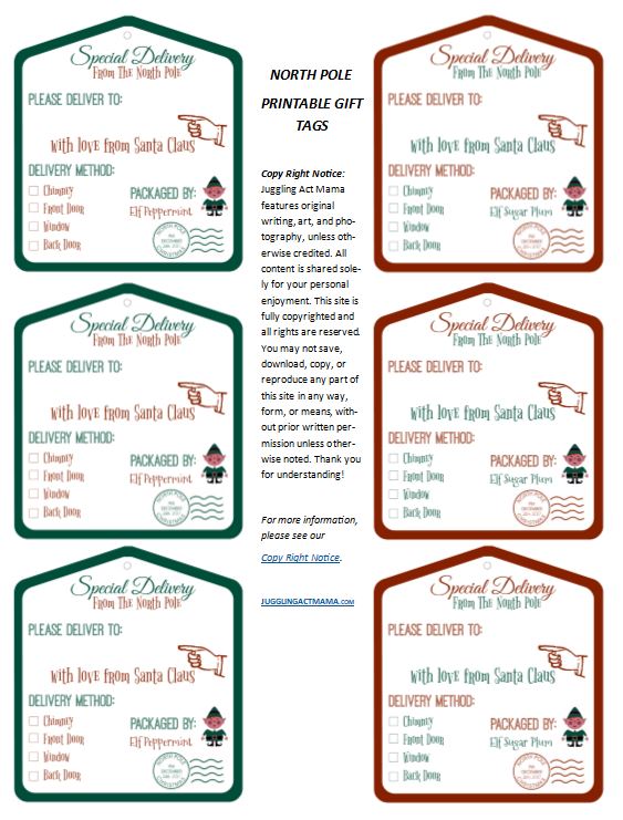 North Pole Printable Gift Tags