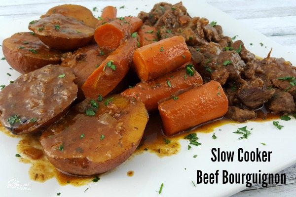 Close up of Slow Cooker Beef Bourguignon.