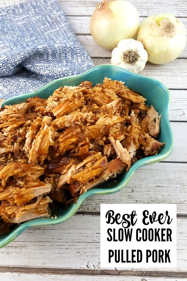 Classic Slow Cooker Pulled Pork Recipe - close up of pulled pork