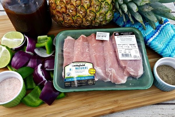 Ingredients to make pineapple bourbon BBQ grilled pork chops.