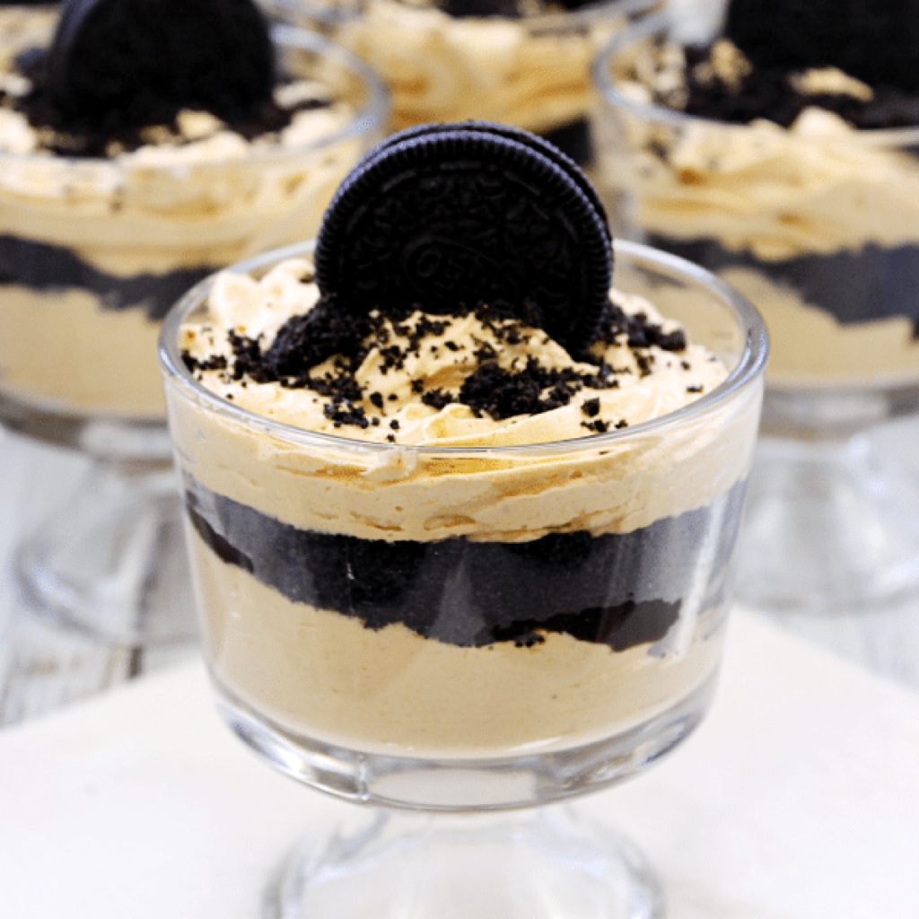 Close up of Pumpkin and Oreo Black Magic Parfait.