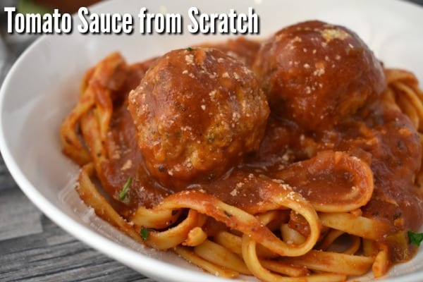 Homemade Tomato Sauce topping spaghetti with meatballs