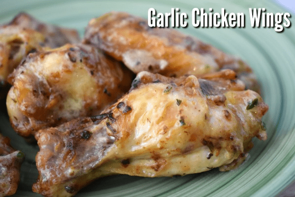Close up of Garlic Chicken Wings in an on a plate.