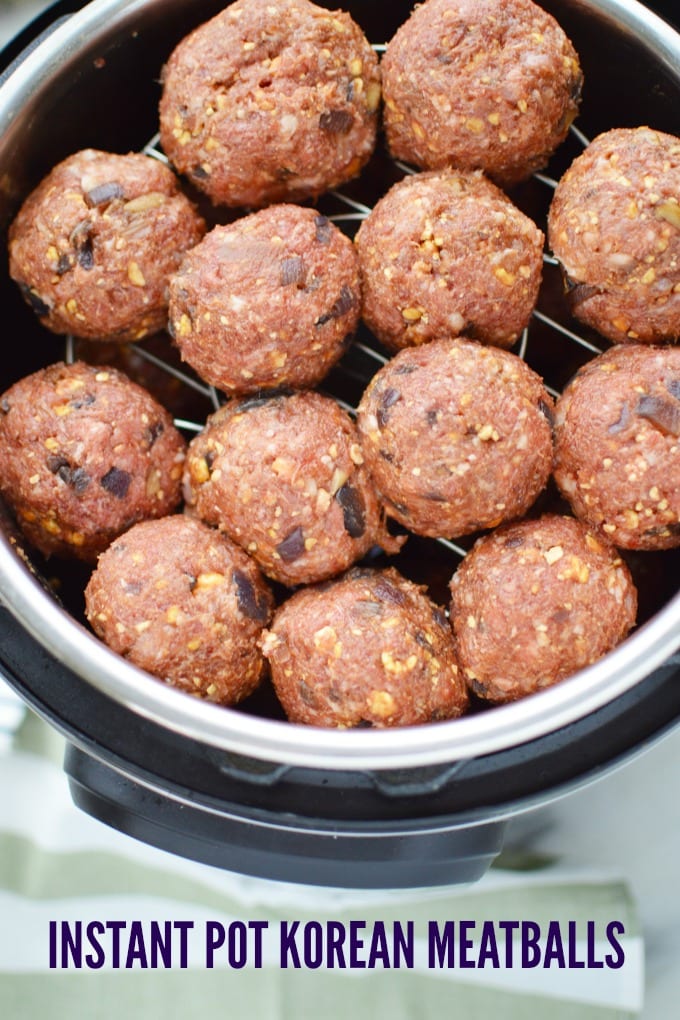An Instant Pot pressure cooker with Korean Meatballs ready to be cooked.