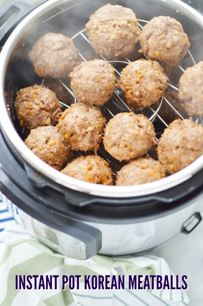 In Instant Pot pressure cooker with Korean Meatballs that have just been cooked.