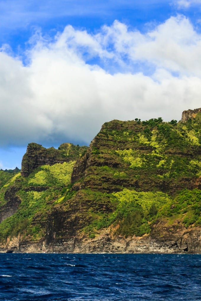 The rugged Napali Coast is the perfect spot for a Kauai Sunset Cruise