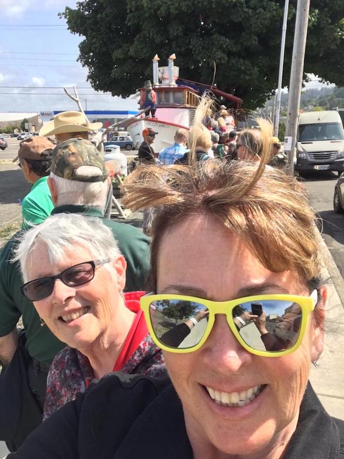 Mom and I waiting in line at Bowpicker Restaurant in Astoria Oregon.