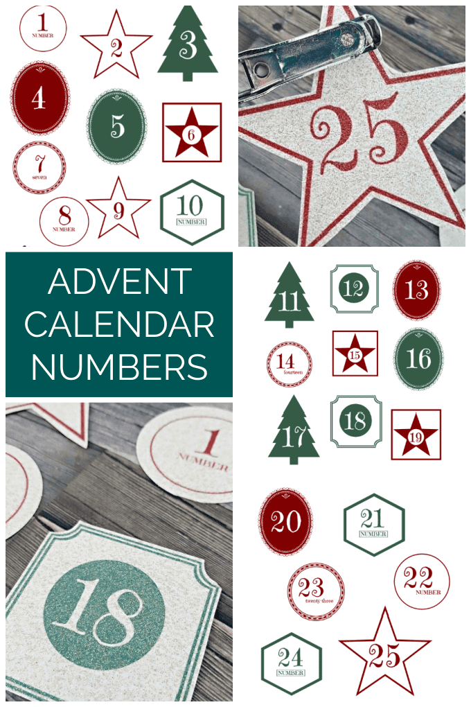 collage image of Printable Advent Calendar Numbers showing the various tags.