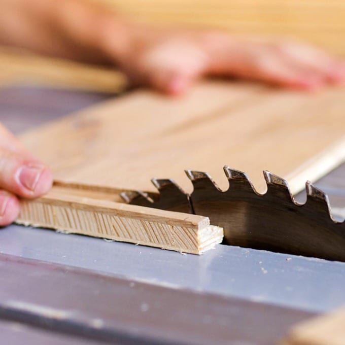 cutting the plywood for DIY Floating Wood Shelves