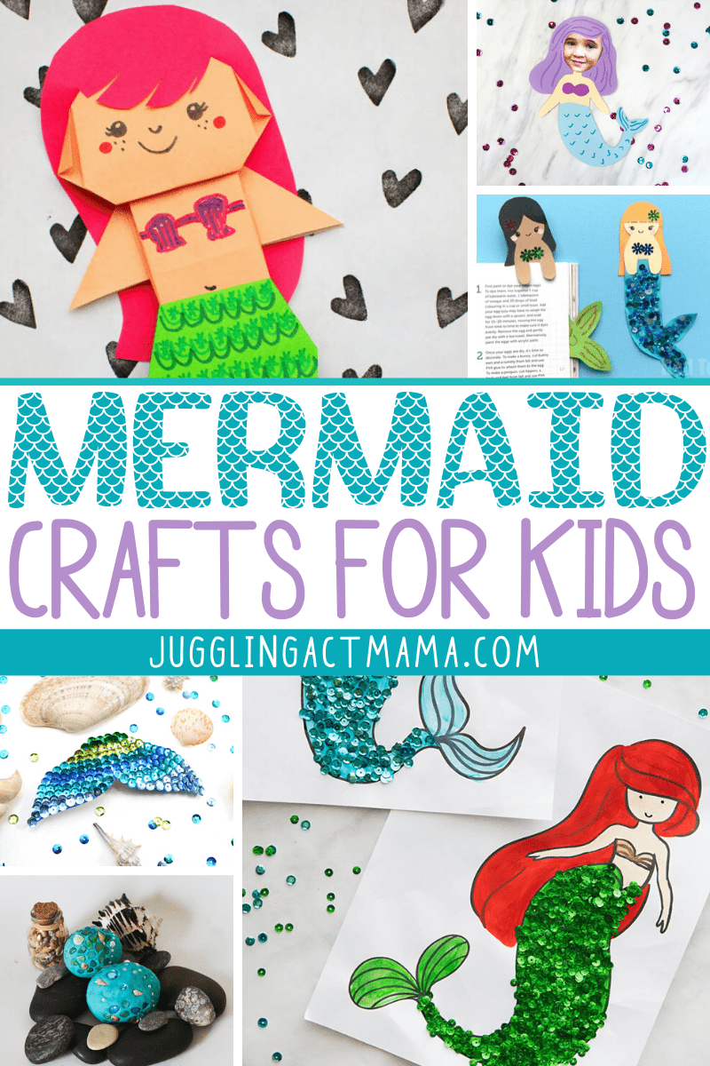 Mermaid Crafts for Kids collage with text overlay.