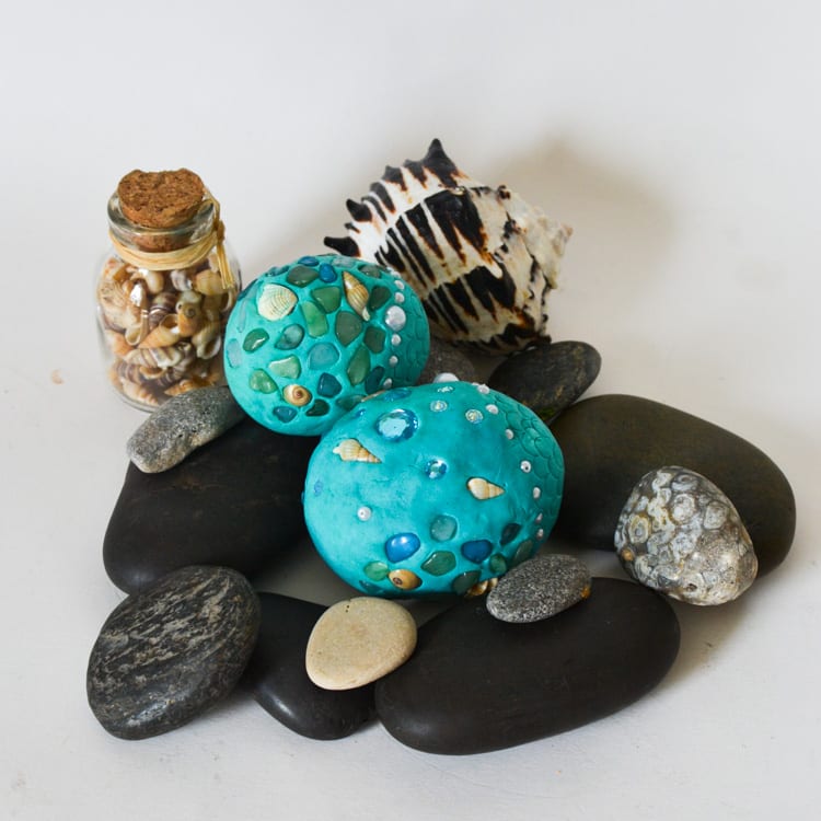 Fantasty Mermaid Eggs with rocks and sea shells.