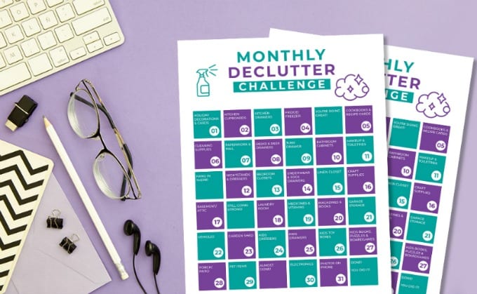 Declutter Challenge - Free 30 Day Declutter Calendar Printable graphic.