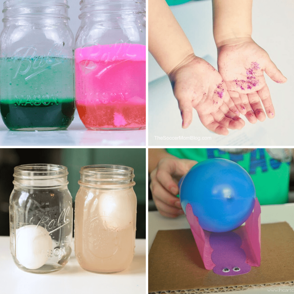 Square collage of experiments for kids.