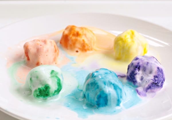 Close up image of the Melting Rainbow Preschool Science Experiment from Darcy & Brian.