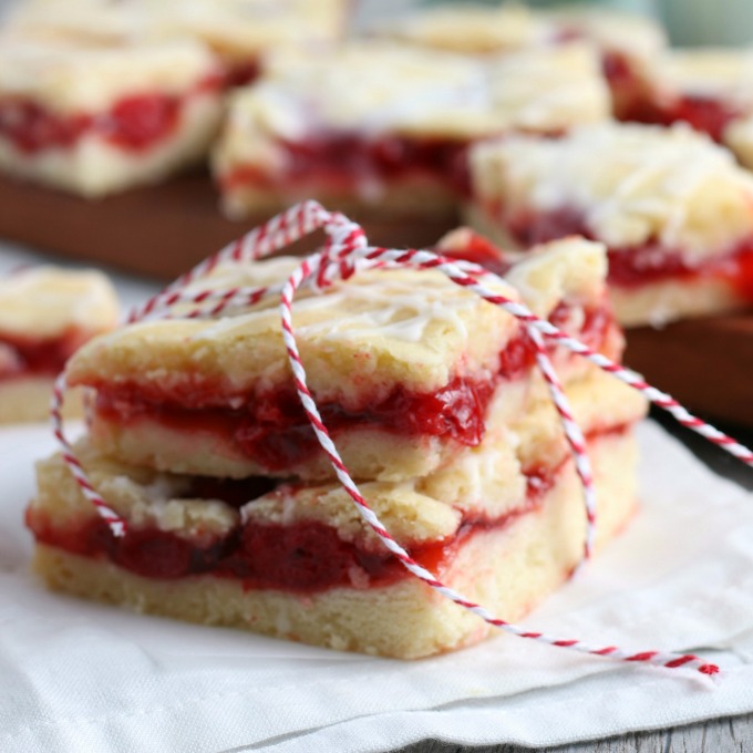Close up of Cherry Pie Bars Recipe.