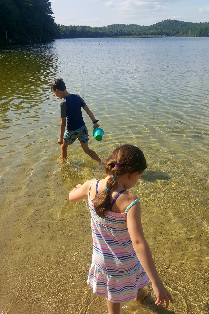 children playing in Otter Lake at Greenfield State Park NH 