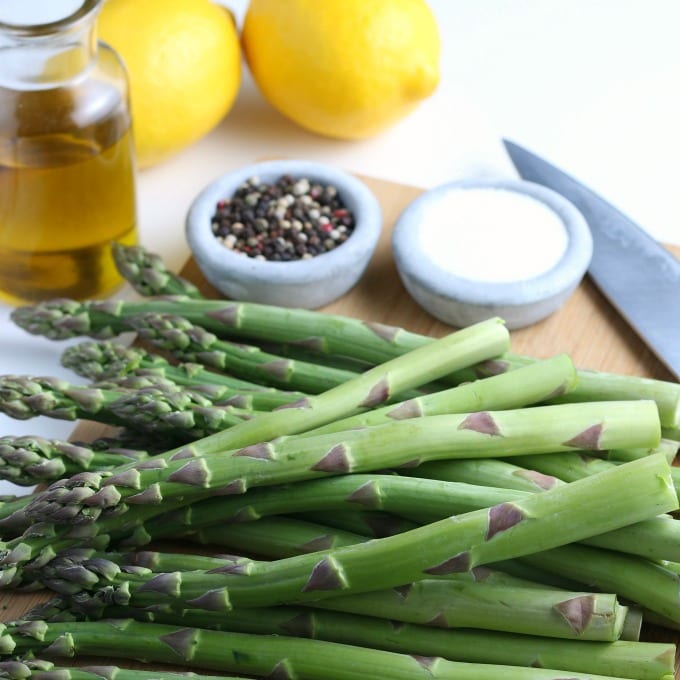 How to Grill Asparagus in Foil - close up of ingredients for making grilled asparagus.