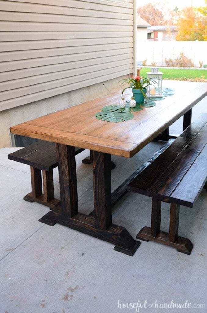 DIY Outdoor Patio Furniture - Outdoor Dining Table with Benches from Houseful of Handmade.