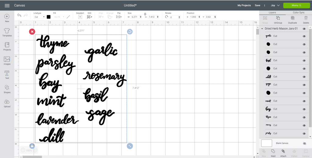 Cricut design space screen shot