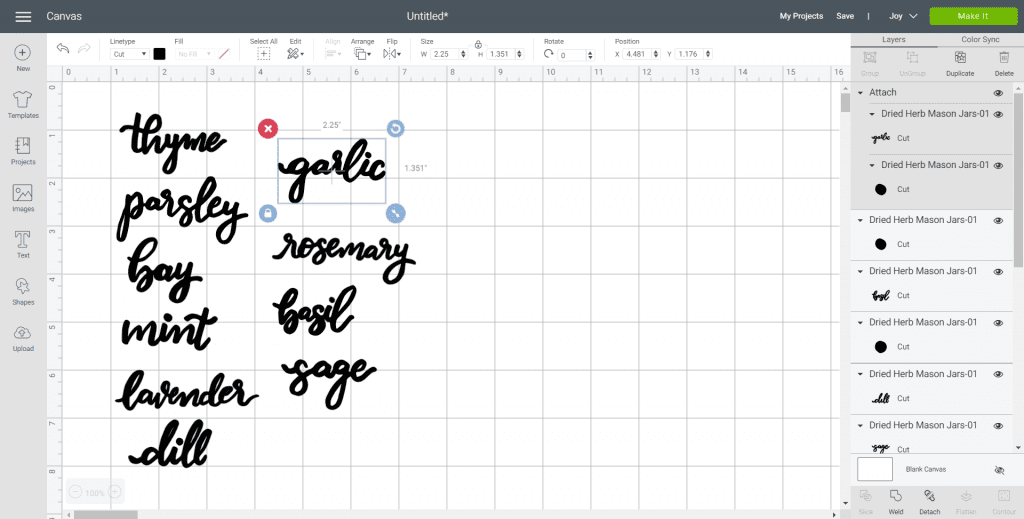 Cricut design space screenshot