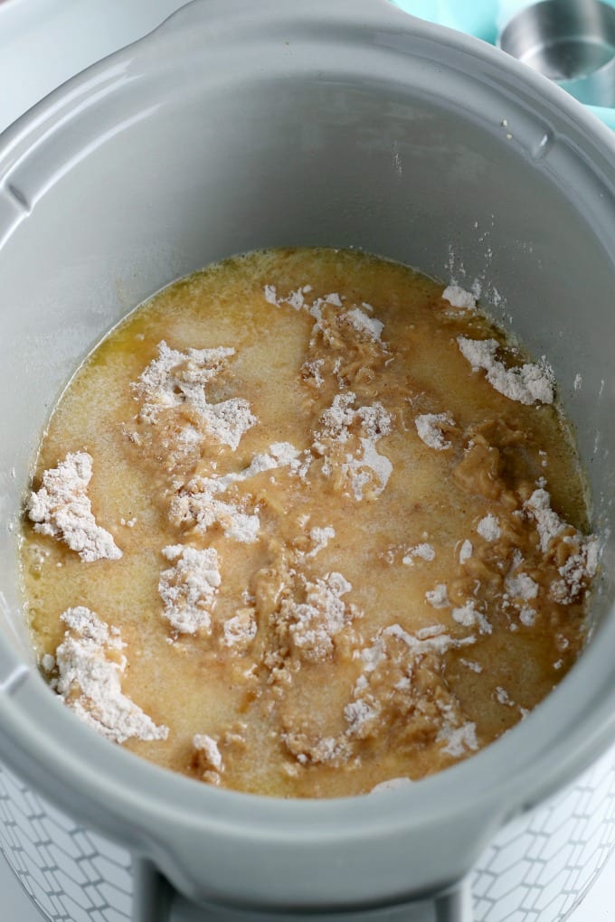 Step-by-Step image for how to make crockpot apple cobbler.