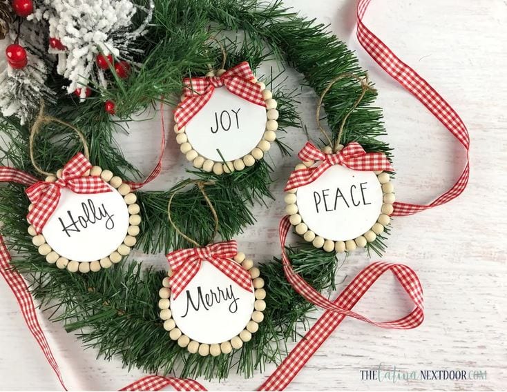 Dollar Tree Farmhouse Christmas Ornaments - easy cheap Christmas crafts