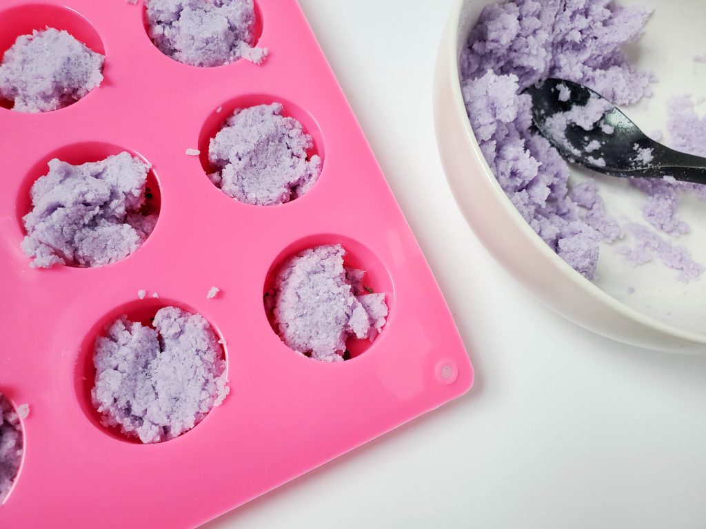 How to make aromatherapy shower steamers with lavender essential oil.