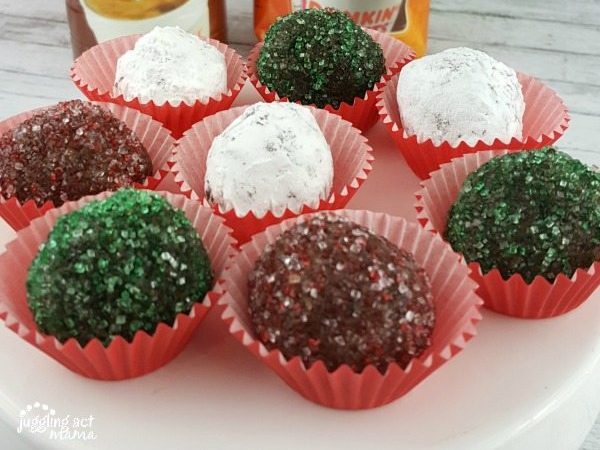 Truffles on platter with choices of coffee to enjoy.