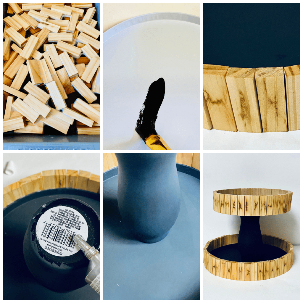 How to Make a DIY Wood Tiered Tray collage image for step by step tutorial on making a farmhouse tray