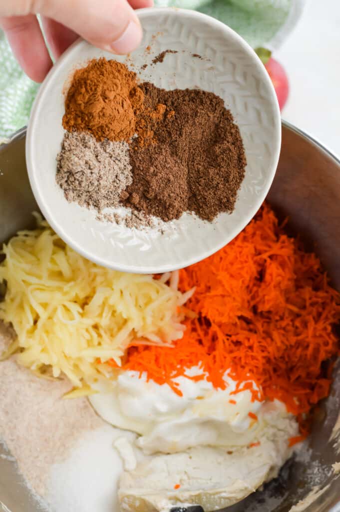 Steps for making apple carrot bread.