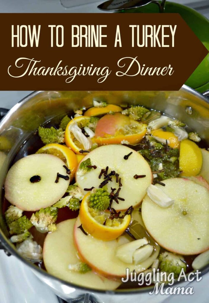 Brine in a large metal pot.