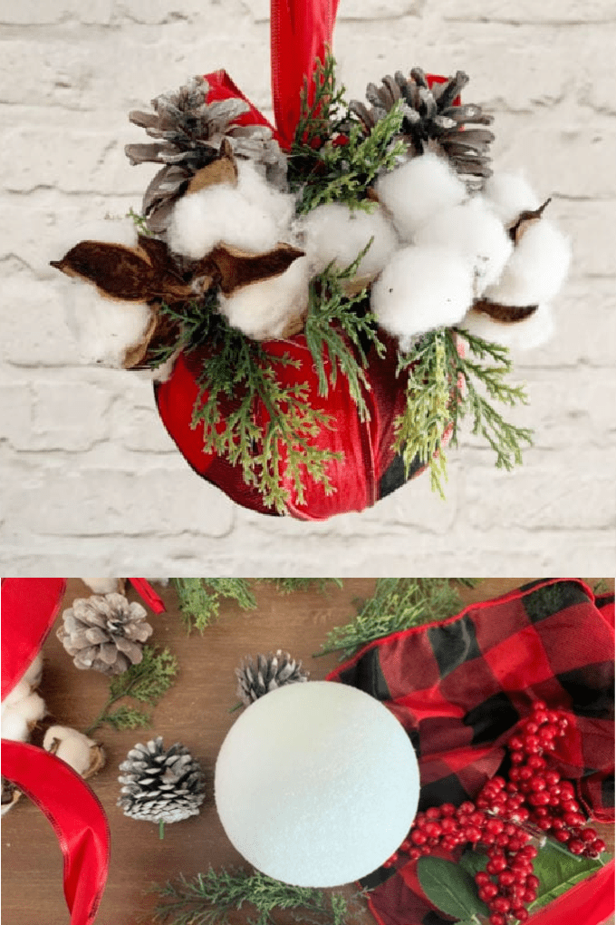 Collage image of the before and after of how to make a kissing ball.
