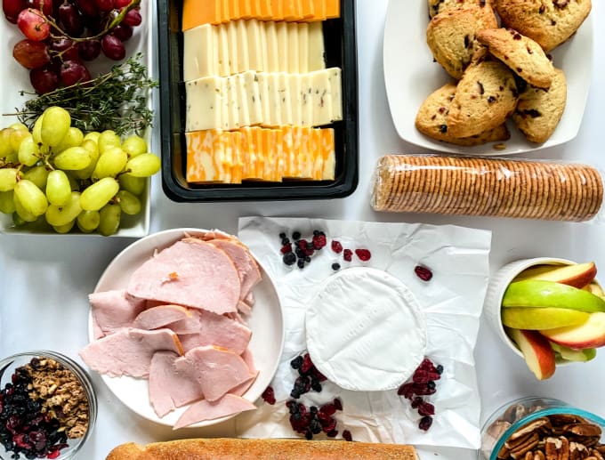 Ingredients to put together a charcuterie board. 