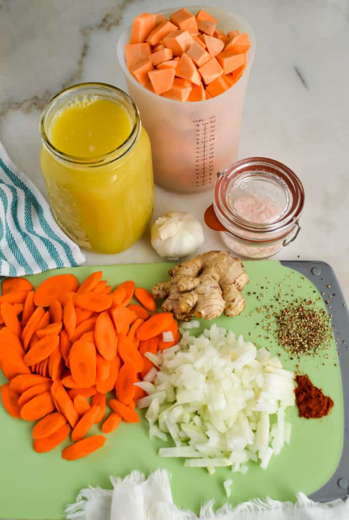Ingredients to make healthy sweet potato soup.