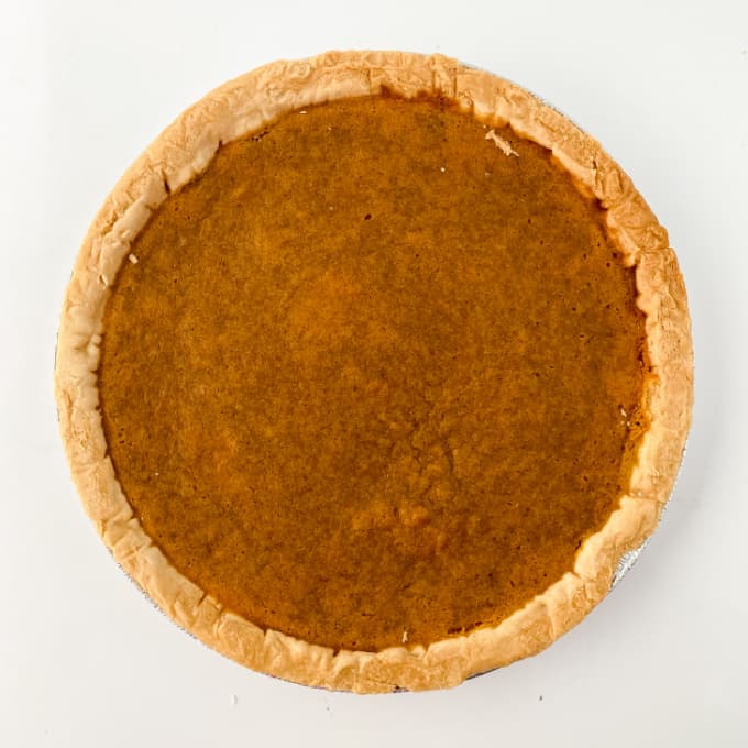 Top down image of a homemade sweet potato pie.