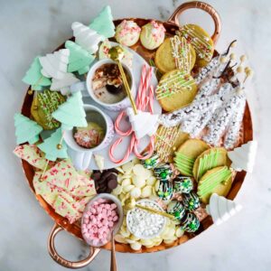 Square image of a hot chocolate charcuterie board.