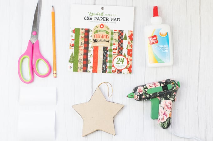 Materials and equipment needed to make paper mache ornaments.
