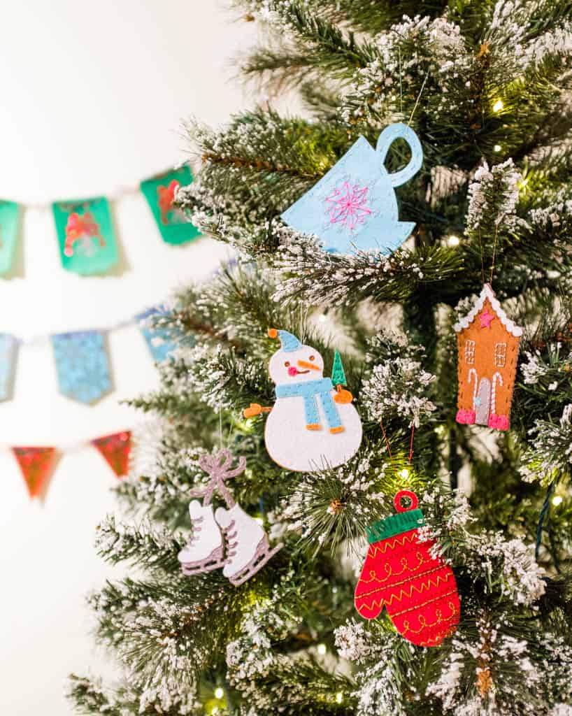 Winter felt ornaments made with Cricut felt.