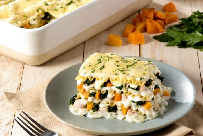 Turkey lasagna with leftover sweet potatoes.