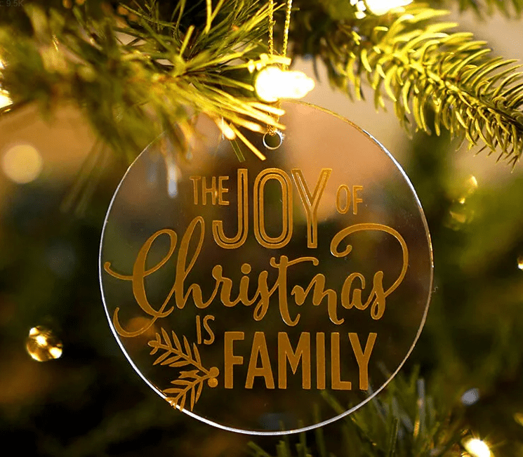 Close up image of an Etched glass ornament.