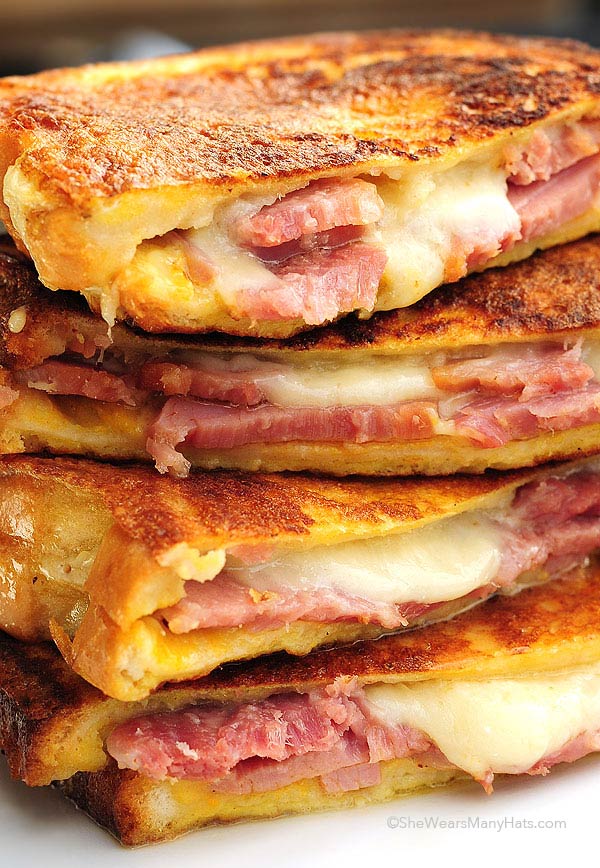 Monte Cristo Sandwich sliced in half from She wears Many Hats.