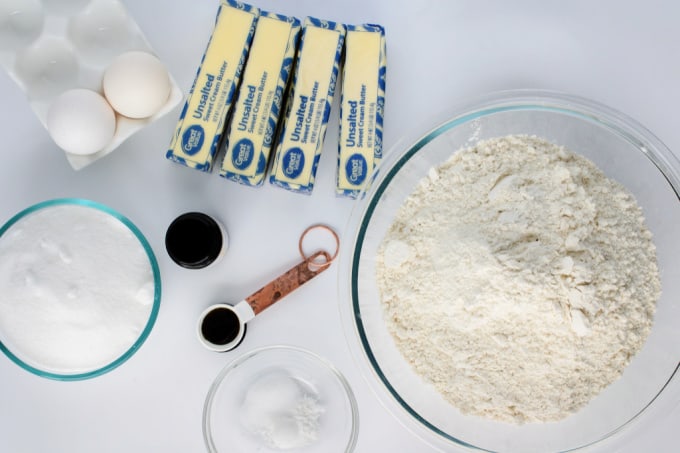 Ingredients to make Easy Cut Out Sugar Cookies. 