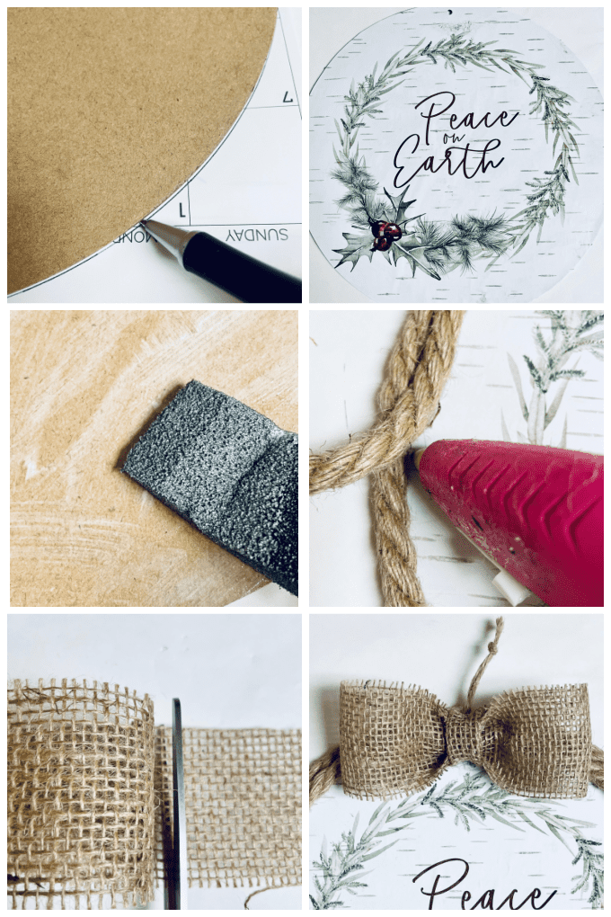 How to Make a Dollar Tree Pizza Pan Wreath for the holidays collage image.
