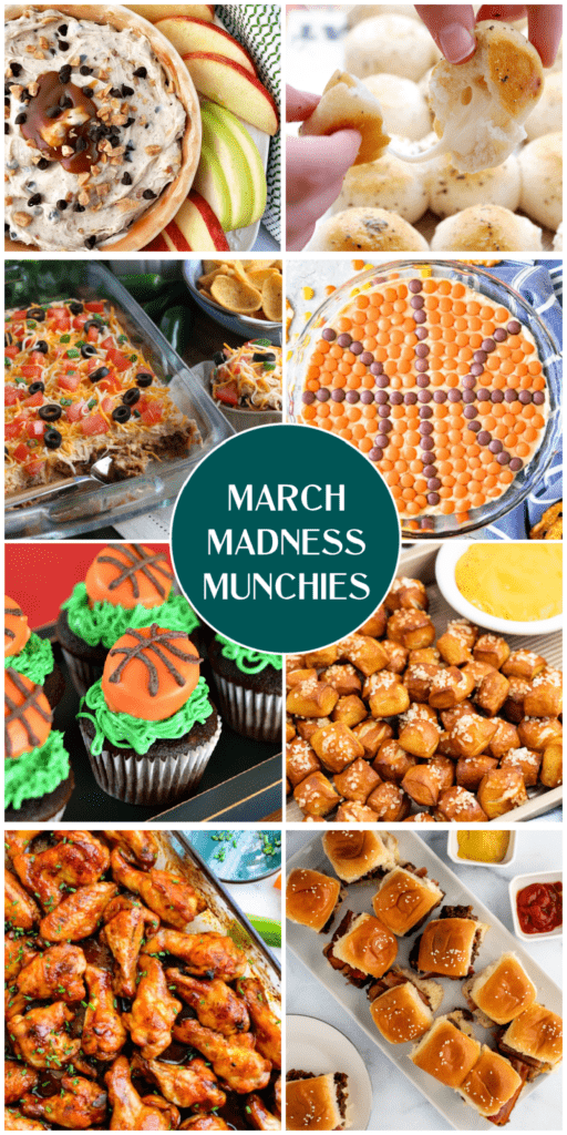 Collage of March Madness Food ideas for game day.