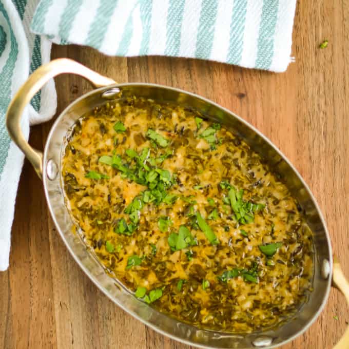 Top down view of cowboy butter dipping sauce in a serving dish.