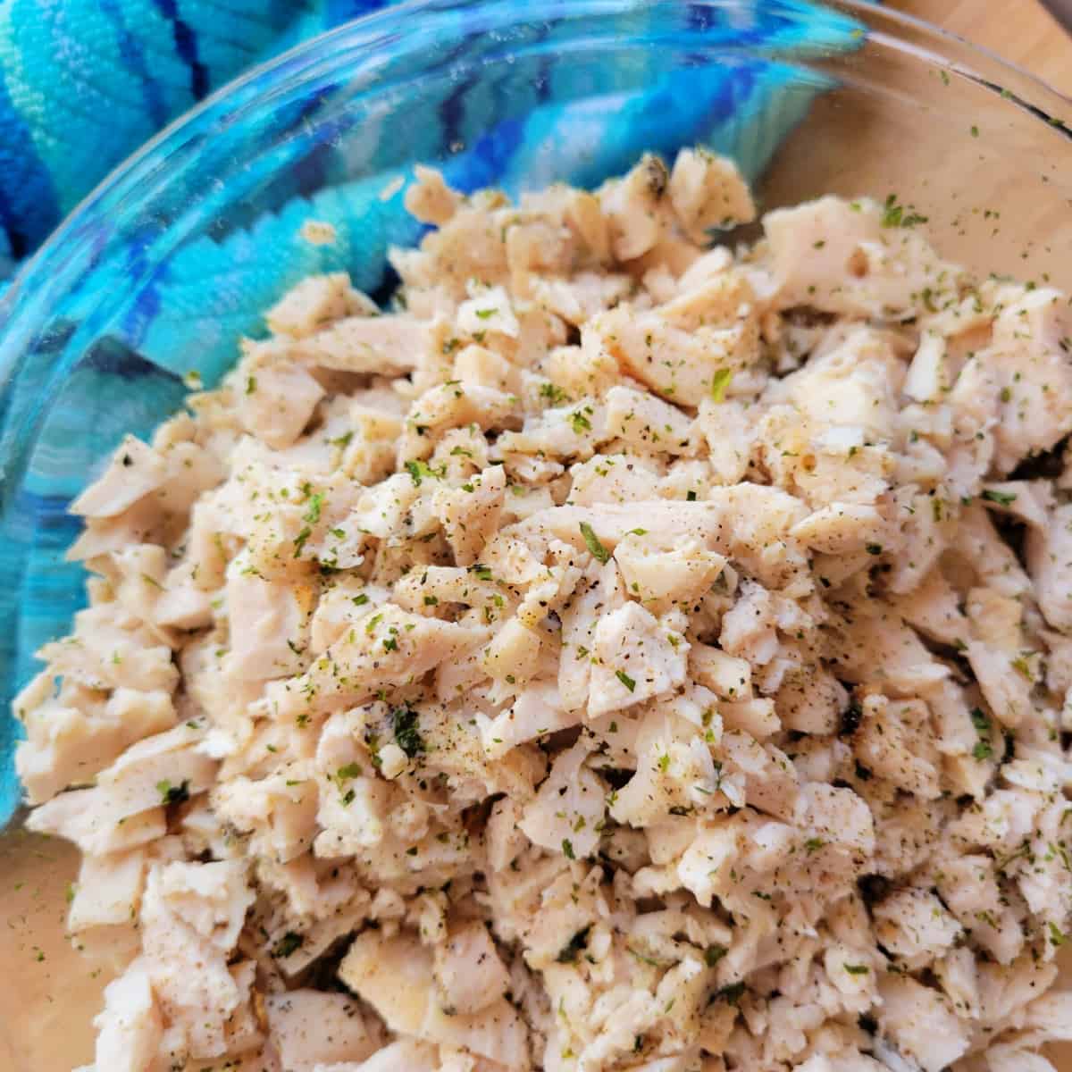 Close up of pulled chicken.