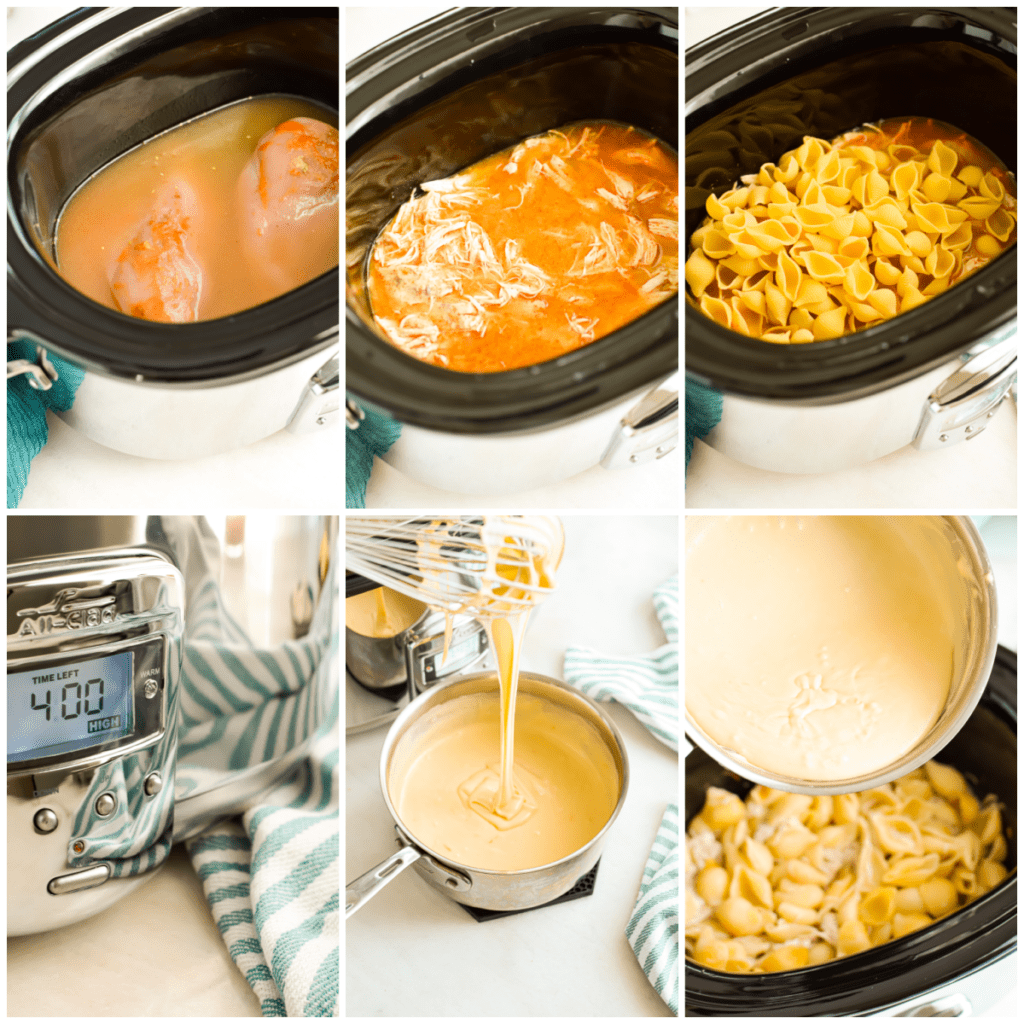 Collage image of How to Make Buffalo Chicken Mac and Cheese.